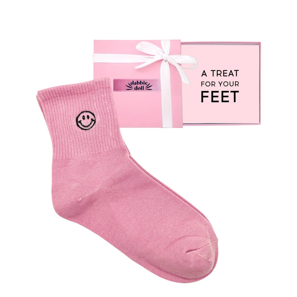 Smiley Face Socks in Dusty Pink for Joyful Comfort