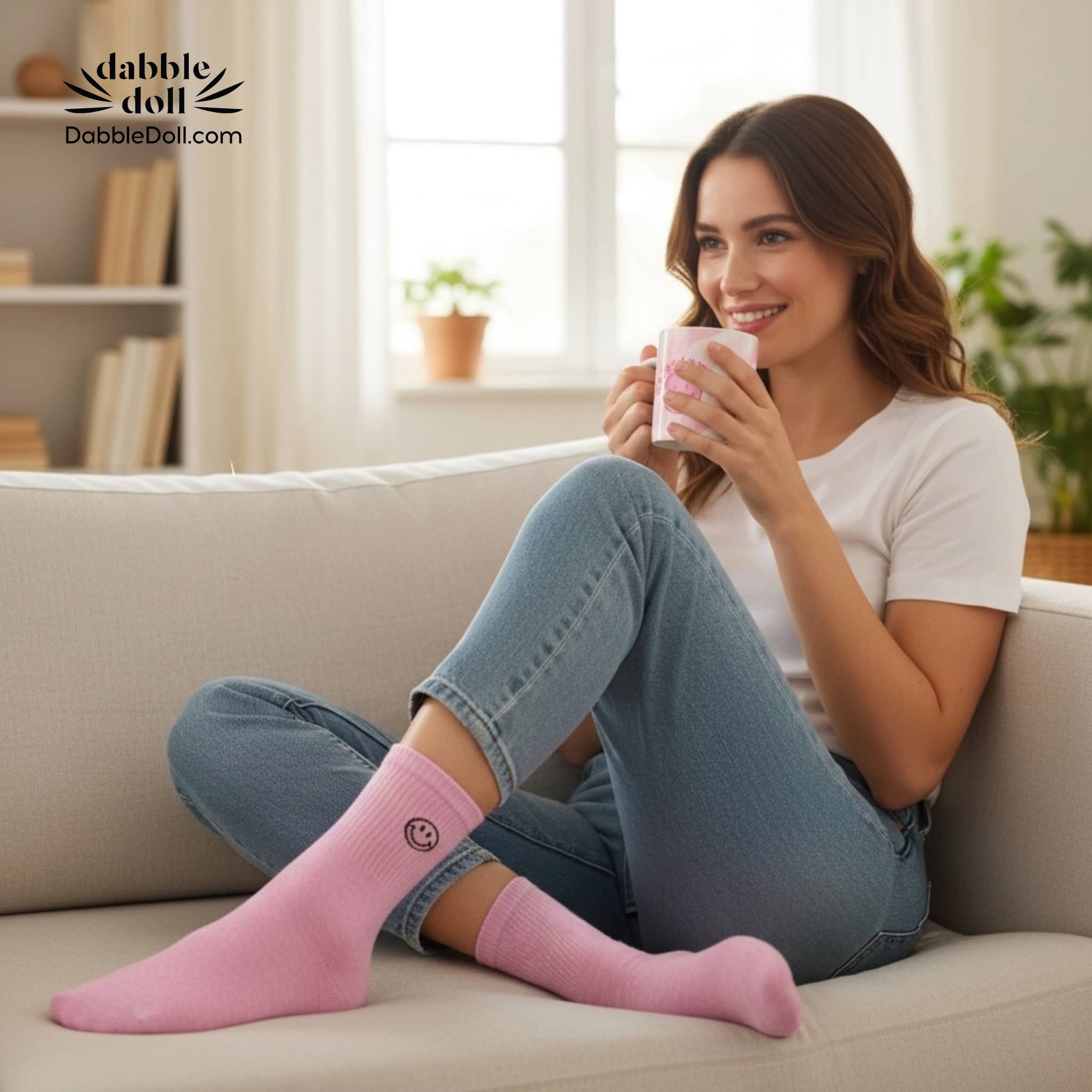Smiley Face Socks in Dusty Pink for Joyful Comfort